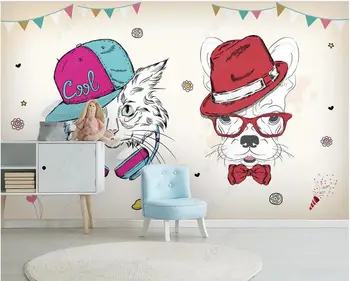 3d tapetai sienos ritininis Šiuolaikinių animacinių filmų šuniukas katės vaikų kambarį, namų dekoro užsakymą freskos 3d foto tapetai ant sienos