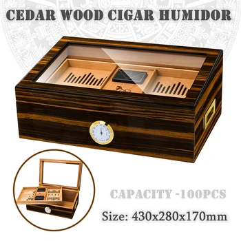 430x280x170mm Kedro Medienos Cigarų Humidoras Profesinės Didelės Talpos 100 Cigarečių Atveju Dvigubo Sluoksnio Fortepijono Dažų Cigarų Dovanų Dėžutėje