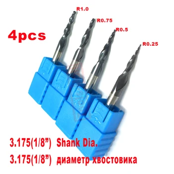 4PCS Asorti R0.25&0.5&0.75&1.0 mm 1/8