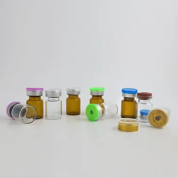 50pcs 5ml Gintaro Išvalyti Įpurškimo Buteliukai Maži Stiklo Medicina Buteliai Eksperimentų Su Flip Off Bžūp &Gumos Kamščiu