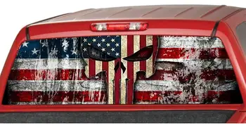 Amerikos Vėliavos Punisher Kaukolė Galinio Lango Grafinis Decal Atspalviu Perf Lipdukas Sunkvežimių perforuotas vinilo