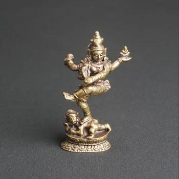 Antikvariniai Žalvaris Nepalo Keturi ginkluoti Buda Darbalaukio Ornamentu Religinių Garbinti Dievo Statula Rankdarbių Ornamentu