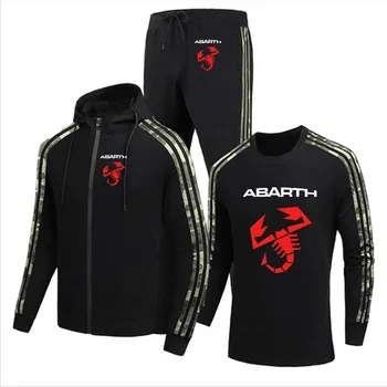 Atsitiktinis Zip Striukė Abarth automobilių logo spausdinimas Pavasarį, Rudenį aukštos kokybės Medvilnės Vyrų striukė + džemperis + kelnės trijų dalių kostiumą