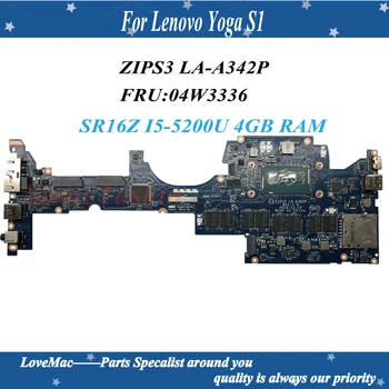 Aukštos Kokybės FRU:04W3336 Lenovo Jogos S1 Nešiojamą kompiuterį Plokštė ZIPS3 LA-A342P SR16Z I5-5200U 4 GB RAM 100% testuotas