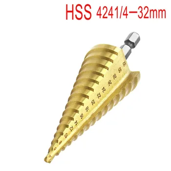 Aukštos kokybės HSS4241 šešiabriauniu kotu žingsnis gręžimo pagoda twist plieno plokštės angą atidarytuvas 4-32mm
