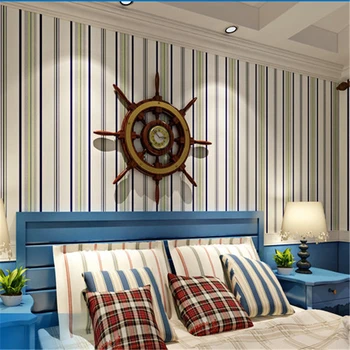 beibehang tėtis peint Mėlyna neaustinių ekrano užsklanda paprasta Viduržemio jūros regiono stiliaus miegamojo kambarį, pilną dryžuotų tapetų behang