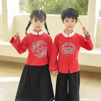 Berniukas Ir Mergaitė Rudenį Rytų Derliaus Mygtuką Hanfu Tradicinę Kinų Drakonas 