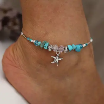 Bohemijos Starfish Pendant Granules, Akmens Anklets Moterų Derliaus Kulkšnies Apyrankę ant Kojos Anklet Paplūdimio Kulkšnies Juvelyrikos Naują Dovanų Vasaros