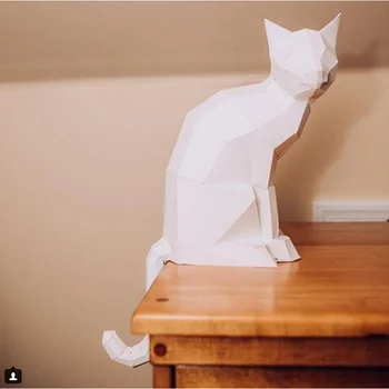 Creative 3D Popieriaus Meno Sėdi Katė Popieriaus Skulptūros Gyvūnų Modelio 