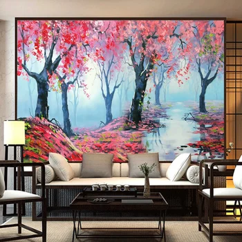 Custom 3D red miškai aliejaus tapybai kraštovaizdžio naftos tapyba fone sienos miegamojo kambarį TV sienų tapybos tapetai