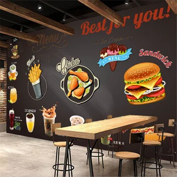 Custom American Mėsainiai Greito Maisto Restoranas Fono Sienos Freskos Tapetai, 3D Užkandžių Baras Hamburger bulvytės Sienos Popieriaus 3D