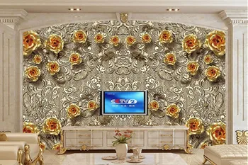 Custom Prabangus Aukso Rožių tapybos tapetai,restoranas viešbučio kambarį tv, sofa sienos miegamajame papel de parede didelis freskomis