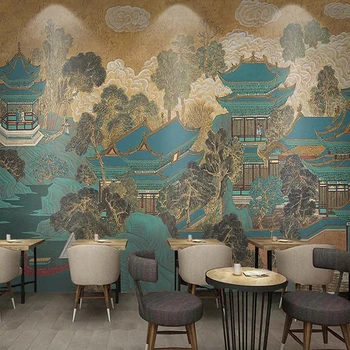 Custom Sienų Tapetai Kinų Stiliaus Rankomis Dažyti Architektūros Šventyklą Freska Kambarį Valgomasis Fone Sienų Tapybos 3D
