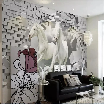 Dekoratyvinės tapetų Arklys 3d kūrybos erdvės apdailos TV foną, sienų dažymas dekoratyvinis dažymas