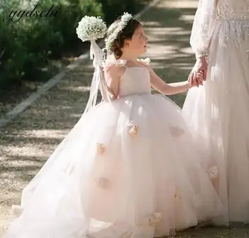 Elegantiškas Gėlių mergaičių Suknelės, Vestuvių, Uždusęs Nėrinių 3D Gėlės Pirmosios Komunijos Suknelės, Spagečiai Dirželiai Vaikai Inscenizacija Kamuolys Suknelė 2022