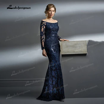 Elegantiškas Royal Blue Lace Motina Nuotakos Suknelės Undinė Off Peties ilgomis Rankovėmis Vestuvių Svečių Chalatai Appliqued suknelė moteris