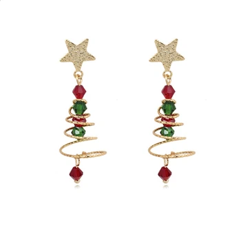 ER007 korėjos kalėdų dovana kalėdų medis, spiralės mergina auskarai penkiakampė žvaigždė crystal mados moterų stud klipą auskarai
