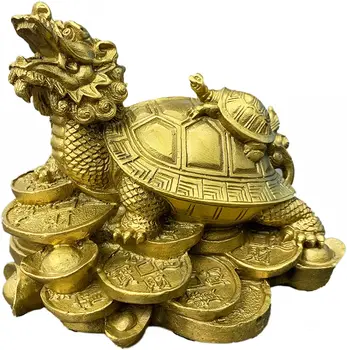Feng Shui Dragon Vėžliai Žalvario Statula Namų Dekoro Statulėlės Pritraukti Pinigų ir Sėkmės Turto Apdailos Skulptūra Aukso(4.