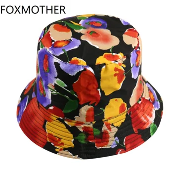 FOXMOTHER Naujas Mados Grįžtamasis Aguonos Gėlių Gėlių Spausdinti Žvejys Kepurės Kibirą Skrybėlės Vyrai Moterų 2020 M. Vasarą Gorras
