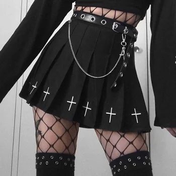 Goth Tamsiai Vintage Streetwear Gothic Punk Moterų Klostuotas Sijonas 2021 Estetinės Prašmatnus Hip-Hop Grunge