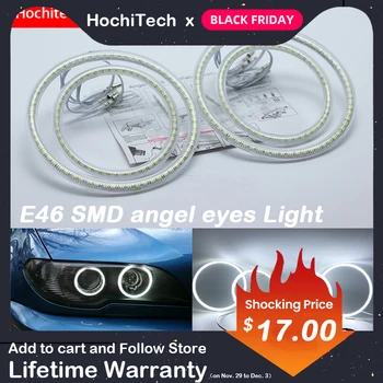 HochiTech BMW E46 kabrioletas reorganizavimas xenon Ultra ryškūs SMD baltos spalvos LED angel eyes 2600LM 12V halo žiedas rinkinys dienos šviesą