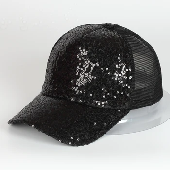 Hotsale Mados Pritaikyti paprastą paillette blizgios spalvos bling juoda china beisbolo kepuraitę Sporto skrybėlės