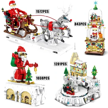 Idėja Serija Sniego Santa Claus Važinėti Elnių Blokai Kalėdų Kaimo Bažnyčios Plytos Modelis Žaislai Vaikas, Gimtadienio Dovana