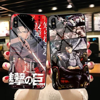 Išpuolis Titan Anime Grūdintas Stiklas Telefono dėklas Skirtas iphone SE 2020 6 6S 7 8 11 12 13 Plus X XS XR Pro Max black gana minkštu Dėklu