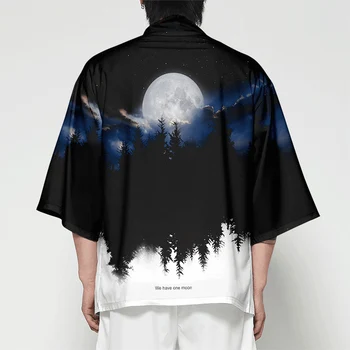 Japonijos Cardigan Azijos Yukata Harajuku Viršūnes Jpanese Tradicinių Orientuotis Etninės Mėnulis Kimono Vyrų Samurajus Kostiumas Haori Drabužiai