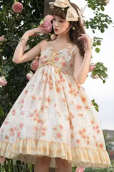 Japonijos Kawaii Lolita Jsk Vasaros Dienos Saulėgrąžų Spausdinti lolita Saldus Suknelė Suspender Suknelė Princess arbatėlė Suknelės