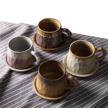 Japonijos retro keraminės kavos puodelio ir patiekalas nustatyti, kūrybos dovana puodelis po pietų, arbatos puodelis stambių keraminių kavos puodelio