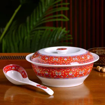Jingdezhen raudoni milteliai spalvos keramikos sriubos dubuo su dangčiu Kinijos namų Kaulų Kinijos didelės talpos sriubos dubenėlį sriubos baseino