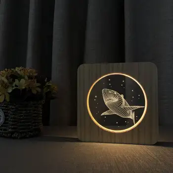 Jūros Gyvūnų Ryklys Lempa LED USB 3D Naktį Lempos Vaikai Kambarių Apdaila Medinių Šiltas Žibintai Namų Dekoro Partijos Gimtadienio Šventė, Dovana Dro