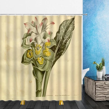 Karikatūros Dušo Užuolaidos Akvarelė Augalų Žalia Lapų Raudonos Gėlės 3D Spausdinimo Vonios kambarys, Namų Dekoro Vandeniui Poliesterio Audinio Užuolaidos