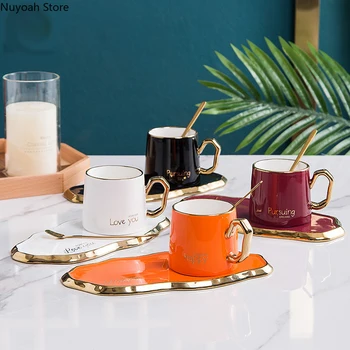 Keramikinis Puodelis Kavos Puodelio Europos Stiliaus Small Luxury Popietės Arbata Arbatos Puodelio su Desertas Plokštės su Šaukštu Pusryčių Puodelis ir Lėkštelė