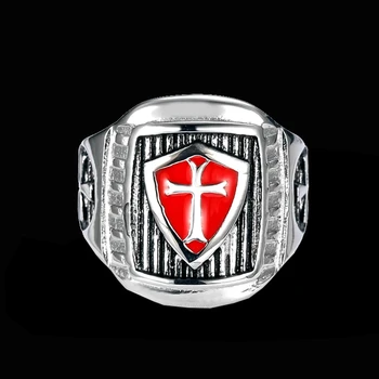Kietas tamplieriai Kryžiaus Žiedai, Nerūdijančio Plieno 3D Raudonojo Kryžiaus Stiliaus Žiedai Vyrų Mados Juvelyriniai dirbiniai Unikali Dovana