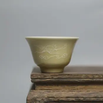 Kinijos Jingdezhen Geltona Glazūra Porceliano Krano Konstrukcijos Teacup Taurės 2,6 colių