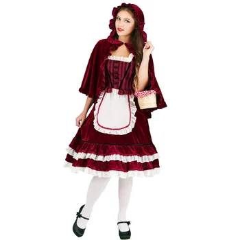 Mažai Raudona Jojimo Hood Kostiumas Suaugusiųjų Lolita Princess Karalienė Helovinas Kostiumas Moterims Fantazijos Fancy Dress Šalies Apsiaustu Apranga