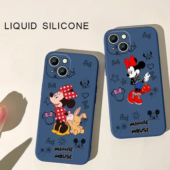 Mielas Mickey Minnie Anime Telefono dėklas Skirtas Apple iPhone 14 13 12 mini Pro 11 Max 8 7 Plius XR XS X Skysčio Virvę Funda Dangtis