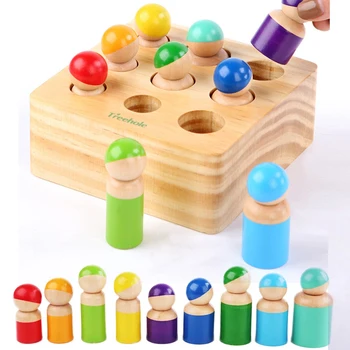 Montessori Mediniai Vaivorykštė Lėlės Blokai Žaislas Medienos Lėlės Atitikimo Žaidimai Spalvų Pažinimo Ankstyvo Mokymosi Vaikas Žaislai