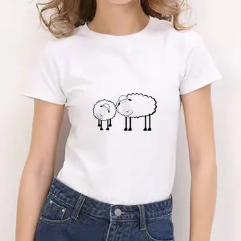 Moterų Grafinis Avių Temą Spausdinimo Mados 90s Mielas Akvarelė Trumpas Rankovės Lady Drabužius Viršūnes Tees Spausdinti Moterų Marškinėlius (T-Shirt