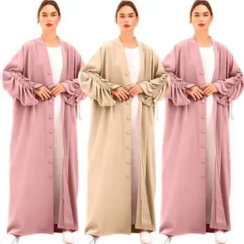 Musulmonų Vientisos Spalvos Atidaryti Kimono Artimųjų Rytų Moterų Arabų Abaja Islamo Drabužių Dubajus Kaftan Ilgomis Rankovėmis Megztinis Maxi Skraiste Mados