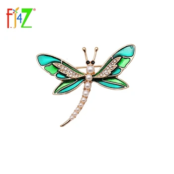 Naujas atvykimo dovana pin sagė Mados žalia emalį dragonfly kalnų krištolas perlų Sagės papuošalai, Aksesuarai moterims