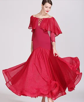 Naujas Cheapballroom suknelės moterims standartinių šokių suknelė suknelės balus konkurencijos juodas raudonas vynas red1868