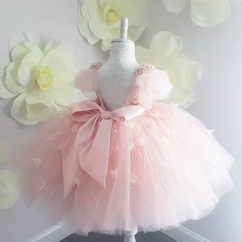 Naujas Gėlių Mergaičių Suknelės Kamuolys Suknelė Rankų Darbo Gėlės Perlai Lilttle Vaikams Gimtadienio Konkurso Weddding Chalatai