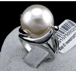 NEMOKAMAS pristatymas> >>>apsvaiginimo kaip 14mm White sea shell perlų žiedas DYDIS 6-10 #