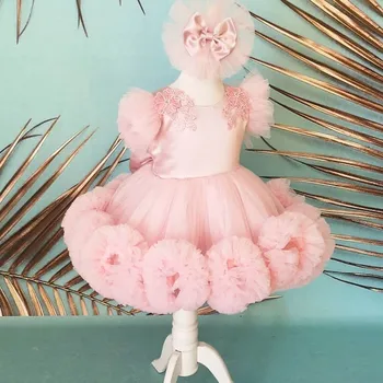 Oficialus Trumpas Rožinis Pynimas Gėlių mergaičių Suknelės su Nuimamu Traukinio Princesė Vestuvės Suknelės, Pirmosios Komunijos Kūdikį Nešioja