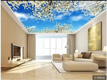 Pasirinktinius nuotraukų 3d tapetai, lubų freskos Europos Dangaus baltos gėlės kambarį namų dekoro 3d sienų freskomis tapetai sienos 3d