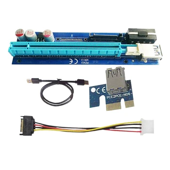 PE503 PCI-E Riser Card 4PIN+SATA 1X PCIE 16X USB 3.0 60CM Kabelis Bitcoin
