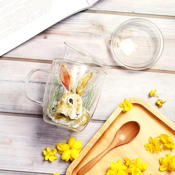 Prabanga Dvigubo sluoksnio stiklo taurės karščiui atsparus stiklas Izoliuoti gėlių arbatos puodelio lulu citrinų gėrimo stiklo namų Drinkware puodelio Vandens